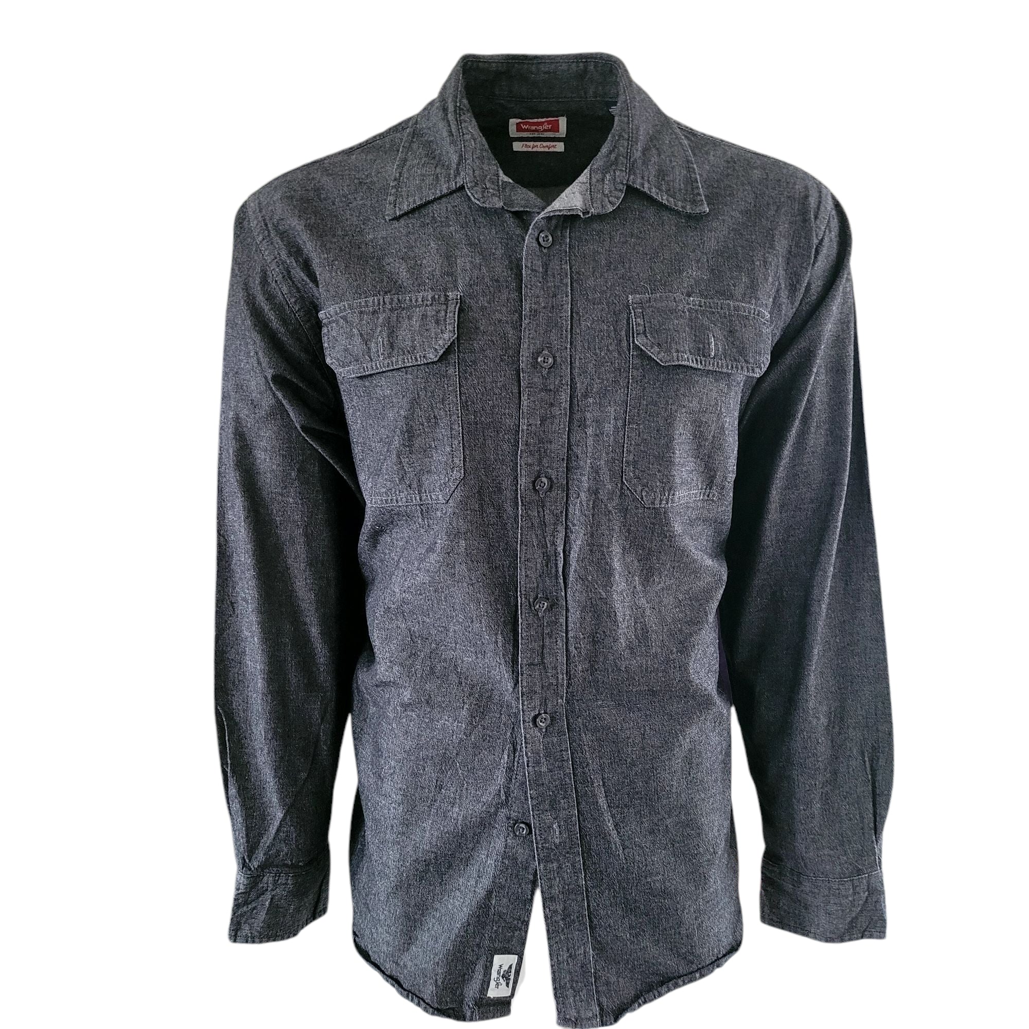 Vintage Wrangler Flex Western Shirt – Charcoal Black, Size L - USASTARFASHION