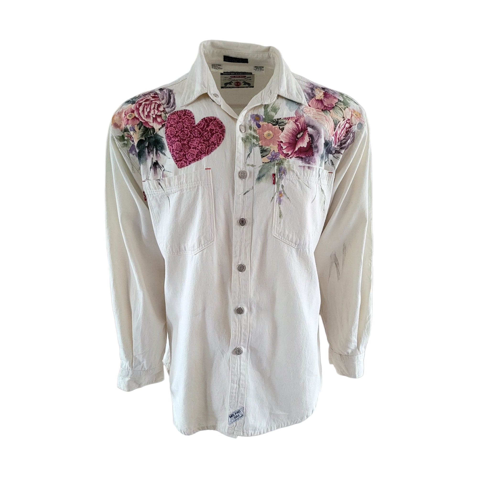Vintage Milano Bay Western Shirt – White Floral, Size M - USASTARFASHION