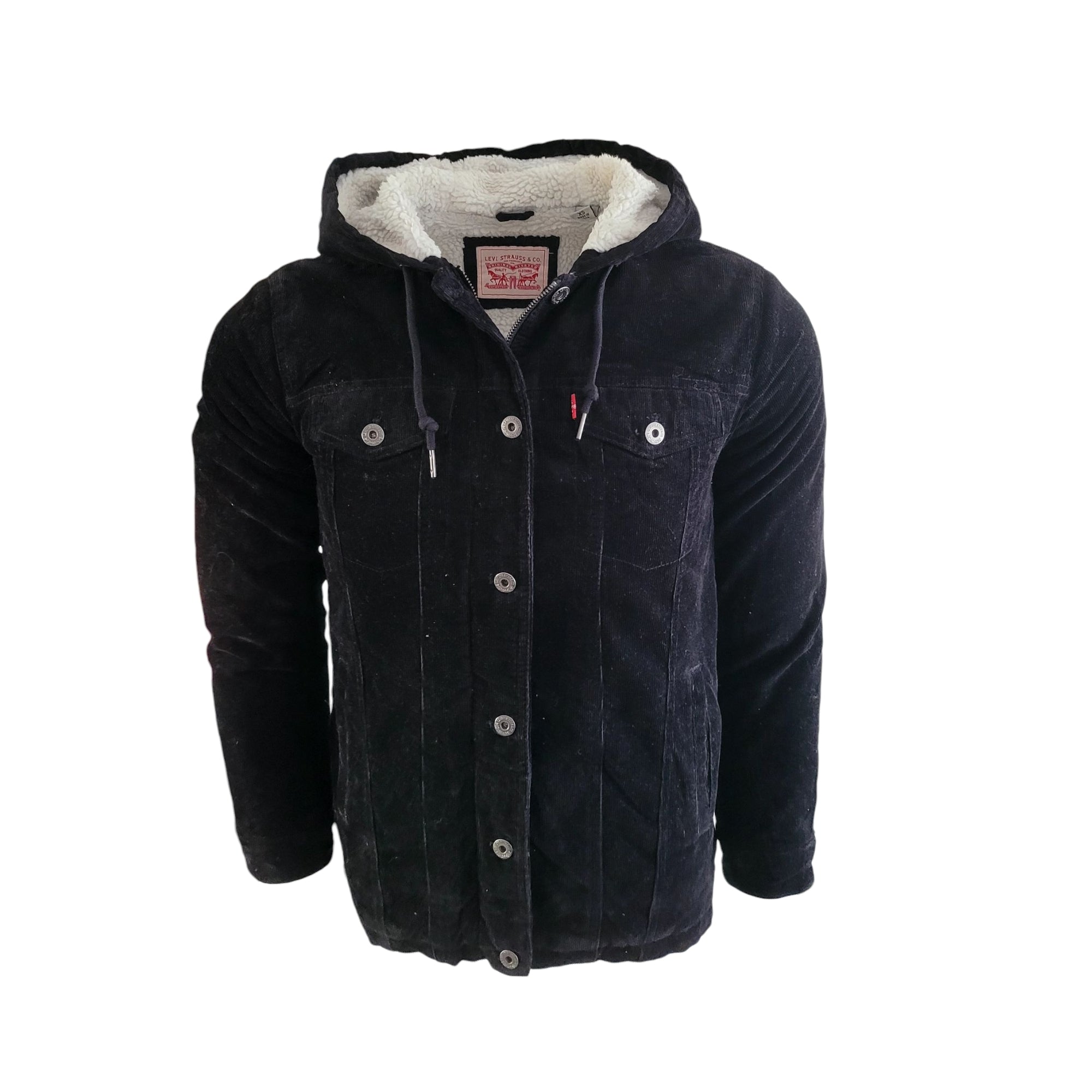 Levi’s Sherpa Lined Black Corduroy Hooded Jacket – Size XS - USASTARFASHION