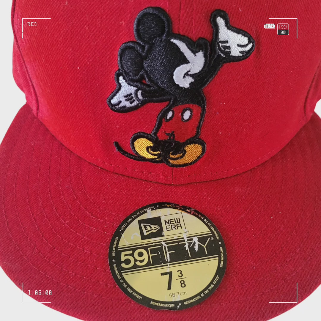 Load video: Disney New Era Mickey Mouse 59FIFTY Red Cap 7 3/8 (58.7 cm) Hat Hat