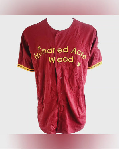 Winnie The Pooh Jersey 2X Red Baseball Style With Embroidered Pooh 26 And Hundred Acre Wood Design