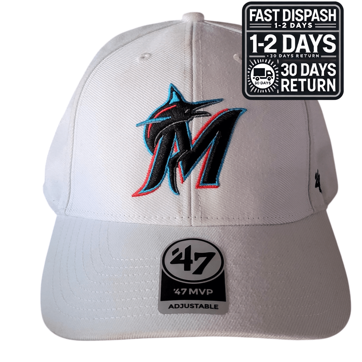 47 Brand Miami Marlins Baseball Cap - White Adjustable Style for Men - One Size Fits All MLB Gear USASTARFASHION