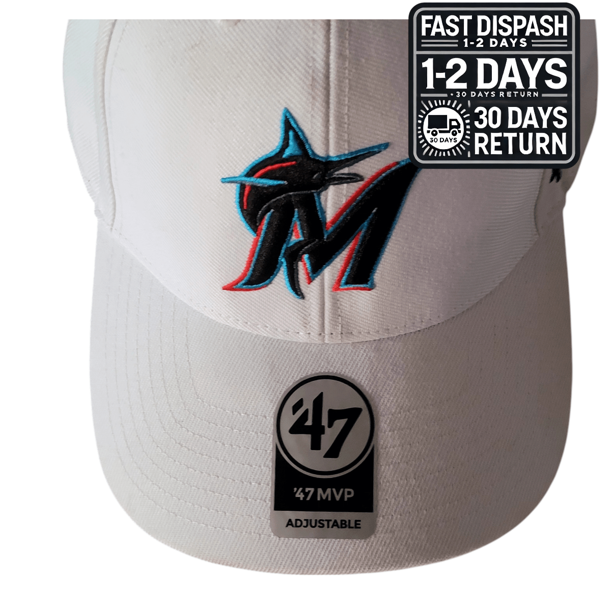 47 Brand Miami Marlins Baseball Cap - White Adjustable Style for Men - One Size Fits All MLB Gear USASTARFASHION