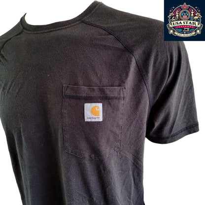 Carhartt Logo T-Shirt Men's Charcoal Black With Front Pocket, Size Large, Soft Durable Fabric USASTARFASHION