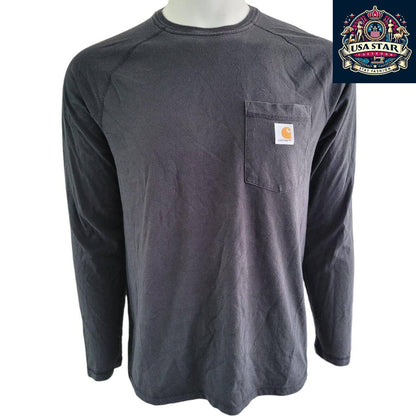 Carhartt Long Sleeve Shirt for Men, Charcoal Relaxed Fit, Durable 60% Cotton Blend, Size M USASTARFASHION