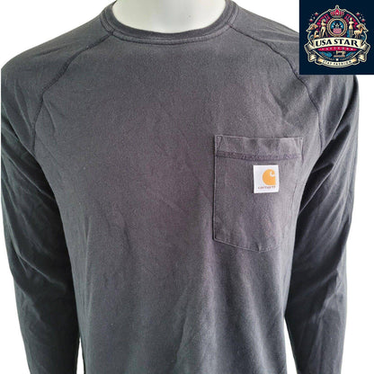 Carhartt Long Sleeve Shirt for Men, Charcoal Relaxed Fit, Durable 60% Cotton Blend, Size M USASTARFASHION