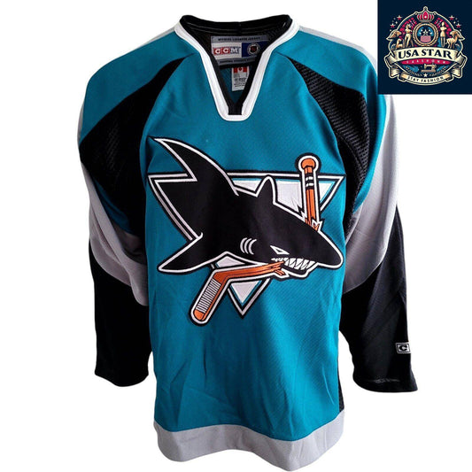 CCM San Jose Sharks Jersey, Teal Men's Medium, Embroidered Logo, Mesh Panels, NHL Official