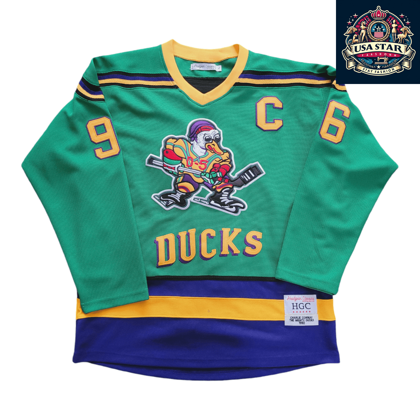 Charlie Conway Hockey Jersey 96 Mighty Ducks 1992 Green XL | Durable Breathable Fabric - USASTARFASHION