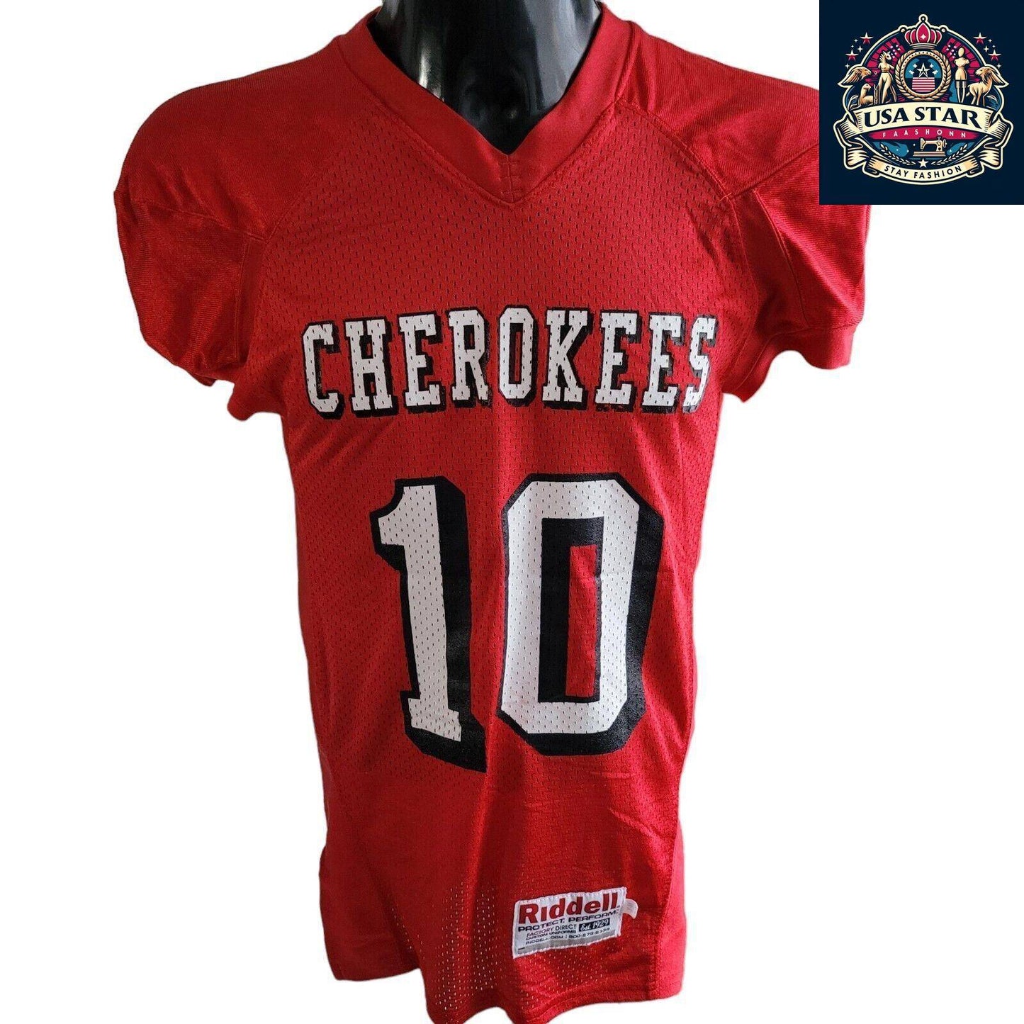 Cherokee Football Jersey 10 Youth M Riddell Red - Comfortable Fit, Authentic Team Branding