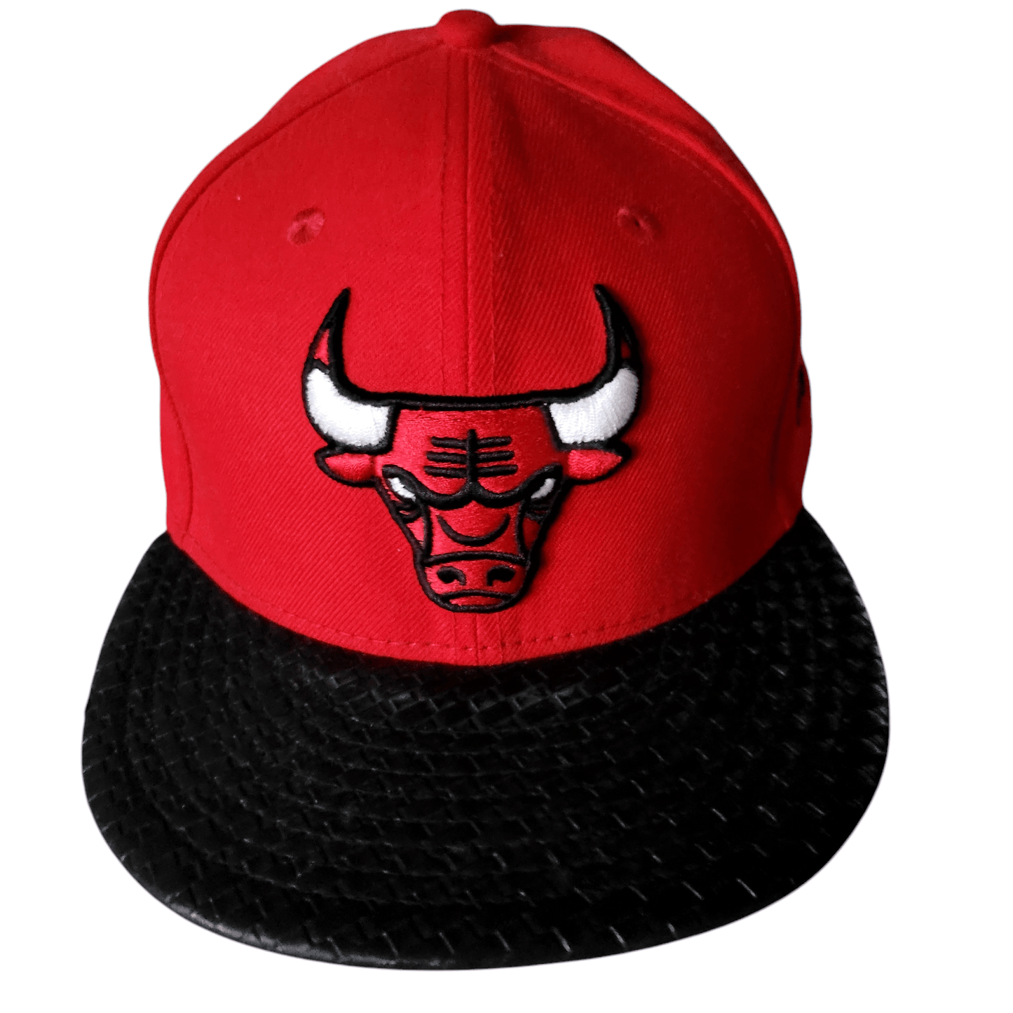 Chicago Bulls Cap | New Era 59Fifty Red Hat with Faux Snake Skin Brim | Size 7 3/8