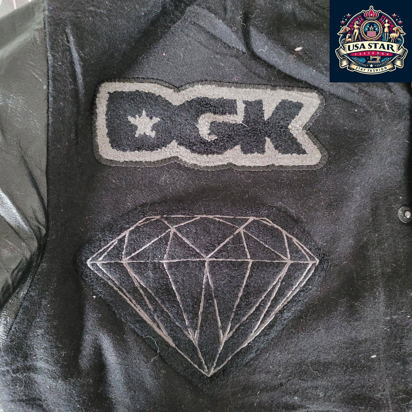 DGK Diamond X Supply Co Dirty Ghetto Kids Jacket Mens XL Black Leather Wool Varsity USASTARFASHION