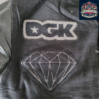 DGK Diamond X Supply Co Dirty Ghetto Kids Jacket Mens XL Black Leather Wool Varsity