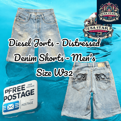 Diesel Denim Jorts - Men's Distressed 5-Pocket Shorts, Modern Fit, Comfortable Size W32