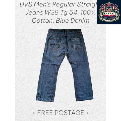 DVS Men's Straight Jeans W38 TG54, 100% Cotton, Classic Blue Denim, Comfortable Fit