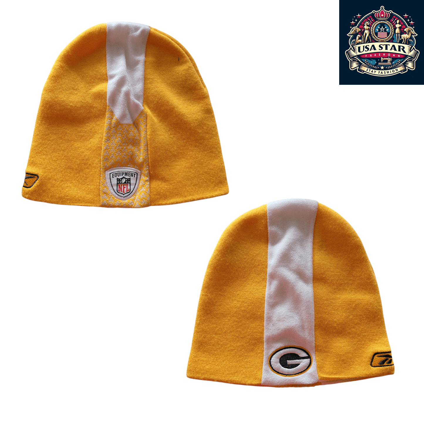 Green Bay Packers Beanie by Reebok - Yellow & White Stripes, Warm Fabric, Official NFL Gear