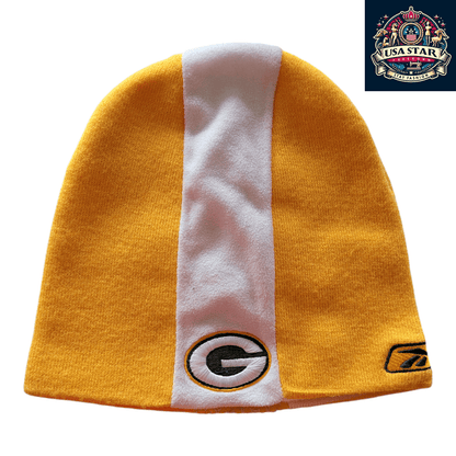 Green Bay Packers Beanie by Reebok - Yellow & White Stripes, Warm Fabric, Official NFL Gear