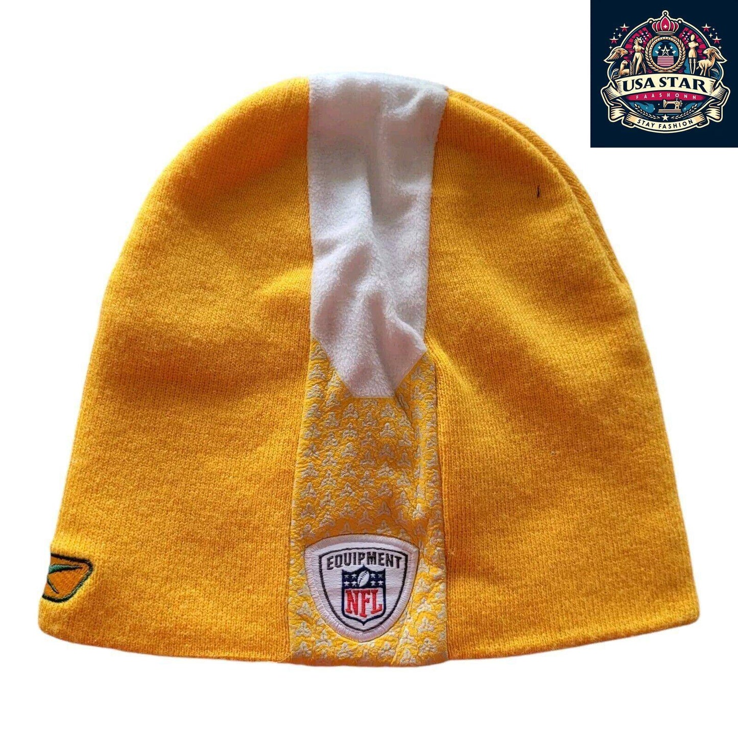 Green Bay Packers Beanie by Reebok - Yellow & White Stripes, Warm Fabric, Official NFL Gear