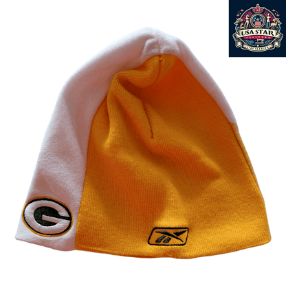 Green Bay Packers Beanie by Reebok - Yellow & White Stripes, Warm Fabric, Official NFL Gear