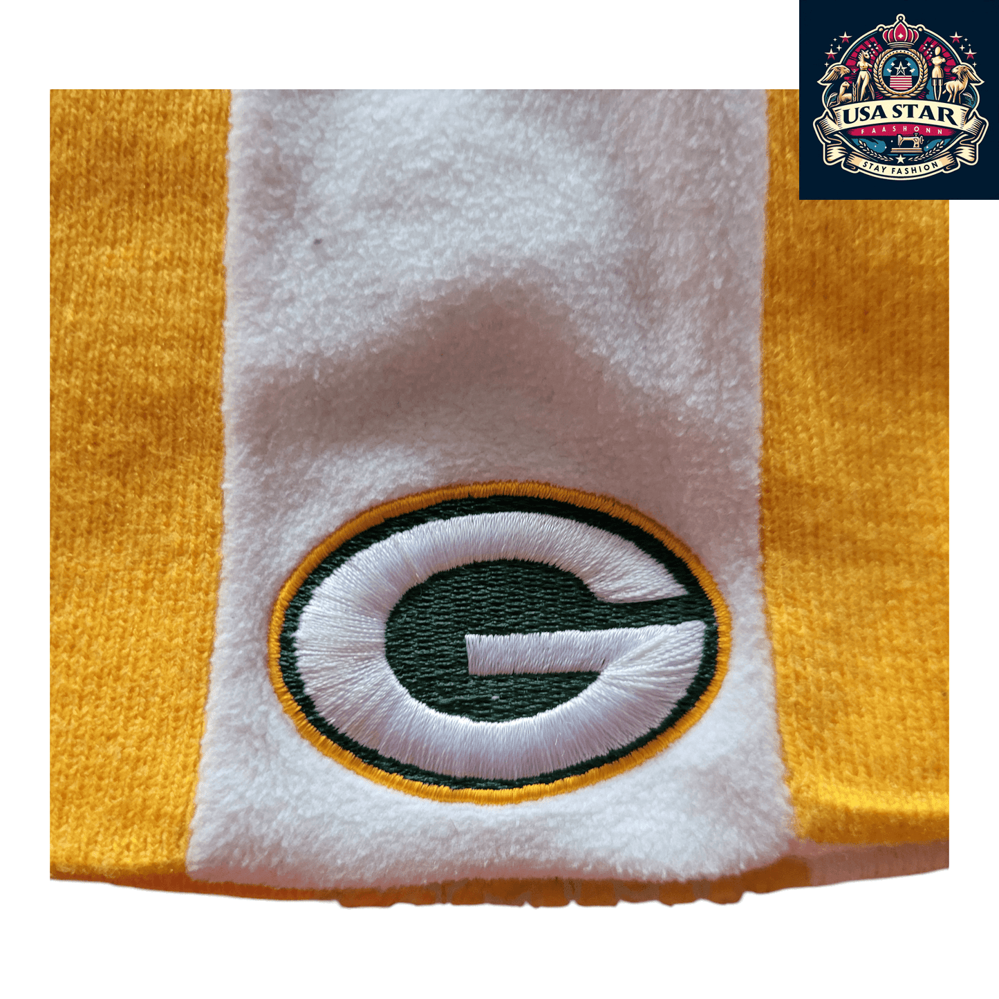 Green Bay Packers Beanie by Reebok - Yellow & White Stripes, Warm Fabric, Official NFL Gear