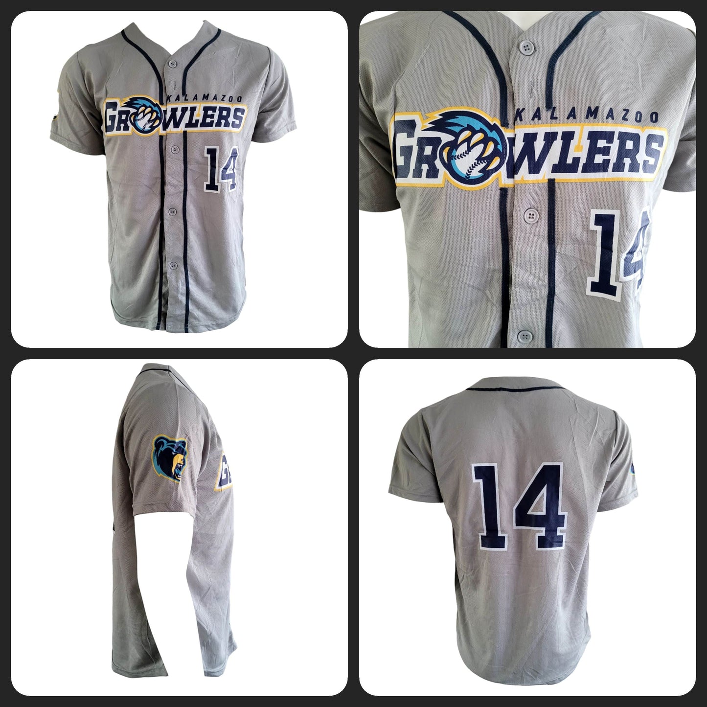 Kalamazoo Growlers Jersey - Gray 100% Polyester Small with Printed Logo and Number 14