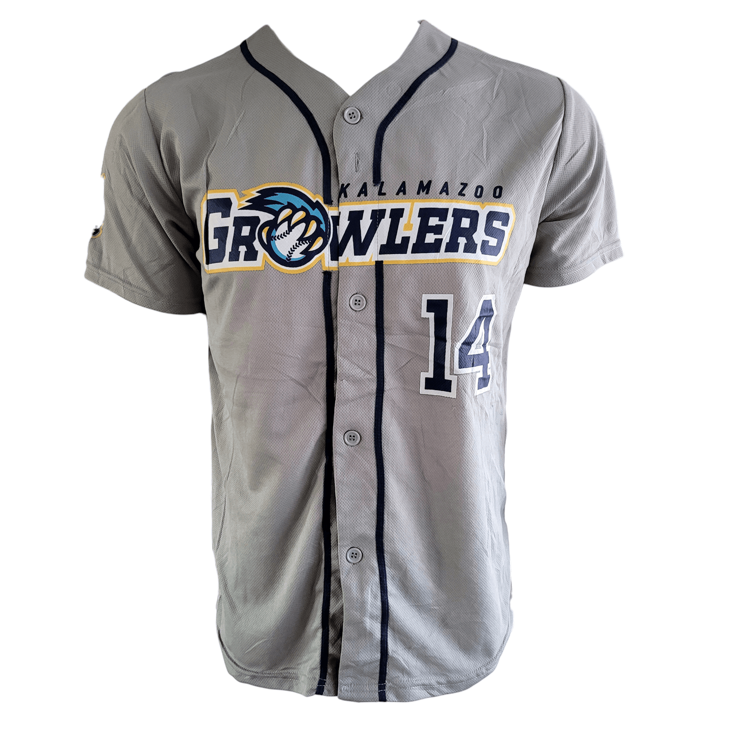 Kalamazoo Growlers Jersey - Gray 100% Polyester Small with Printed Logo and Number 14