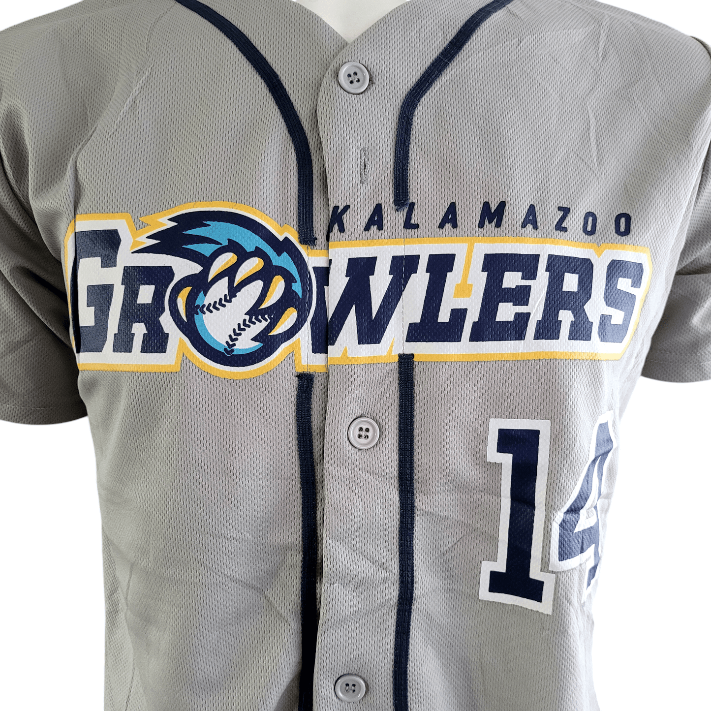 Kalamazoo Growlers Jersey - Gray 100% Polyester Small with Printed Logo and Number 14