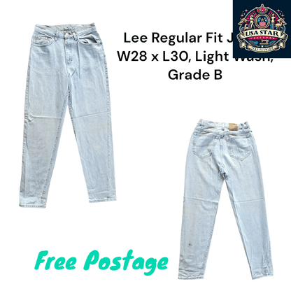 Lee Regular Fit Jeans W28 x L30 in Light Wash - Durable Denim for Versatile Style and Comfort - USASTARFASHION