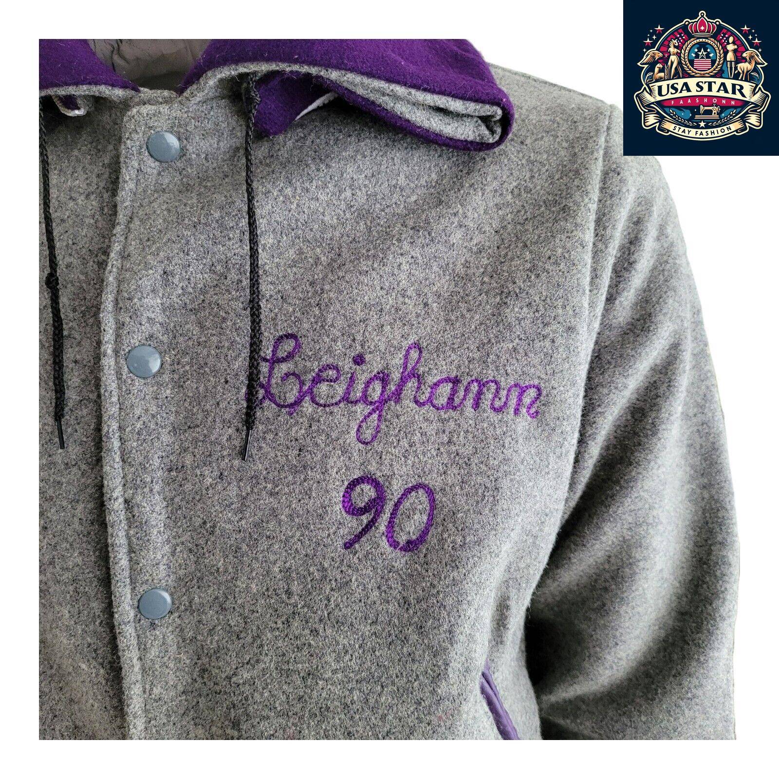 Leighann '99 Vintage Cheerleading Jacket M - Grey Wool Hoodie Style, Retro Team Spirit Apparel USASTARFASHION