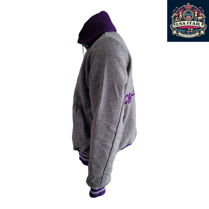 Leighann '99 Vintage Cheerleading Jacket M - Grey Wool Hoodie Style, Retro Team Spirit Apparel