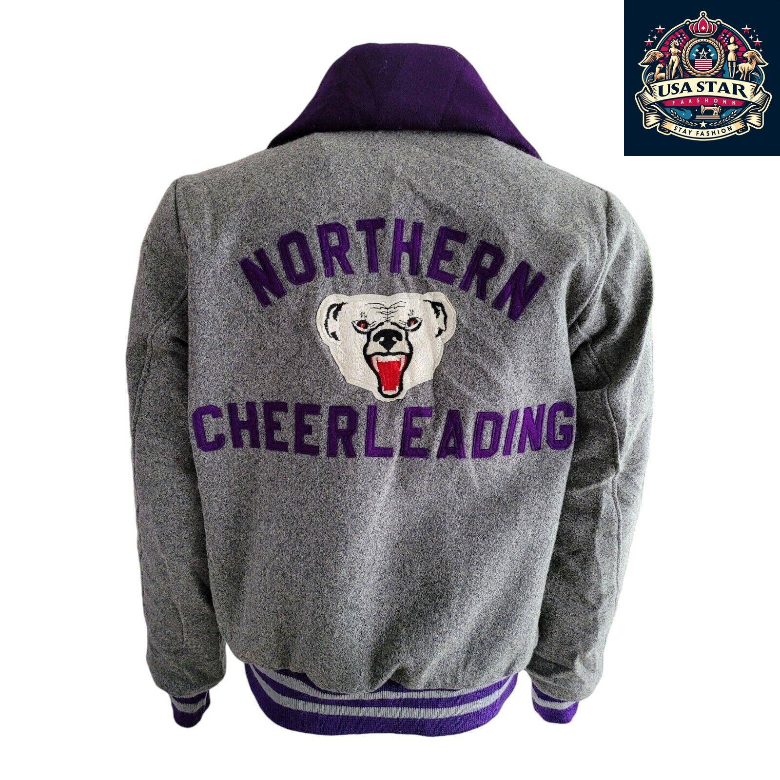 Leighann '99 Vintage Cheerleading Jacket M - Grey Wool Hoodie Style, Retro Team Spirit Apparel USASTARFASHION