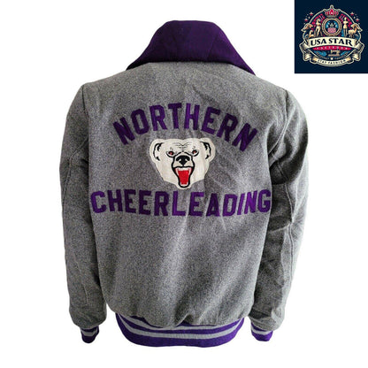 Leighann '99 Vintage Cheerleading Jacket M - Grey Wool Hoodie Style, Retro Team Spirit Apparel