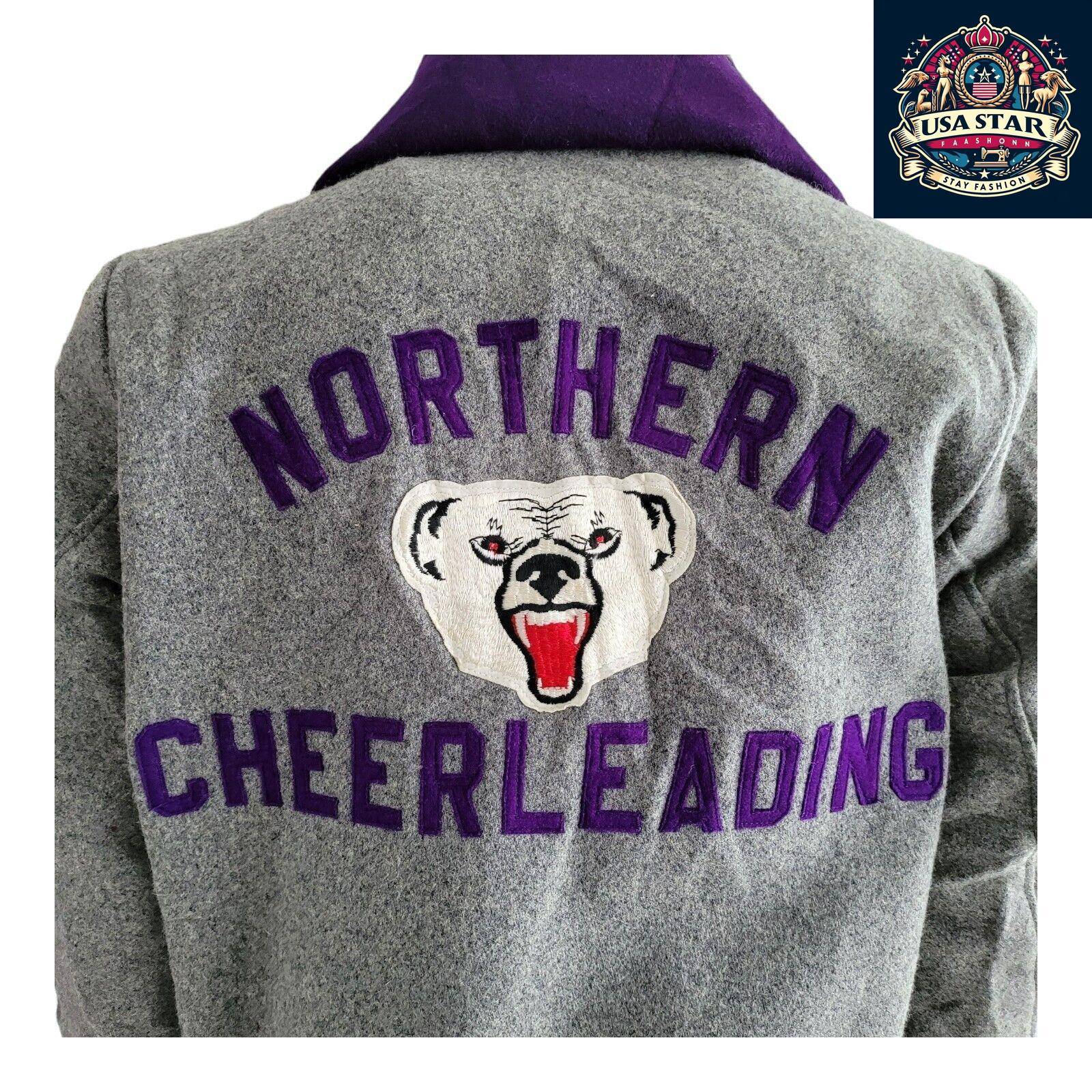 Leighann '99 Vintage Cheerleading Jacket M - Grey Wool Hoodie Style, Retro Team Spirit Apparel USASTARFASHION