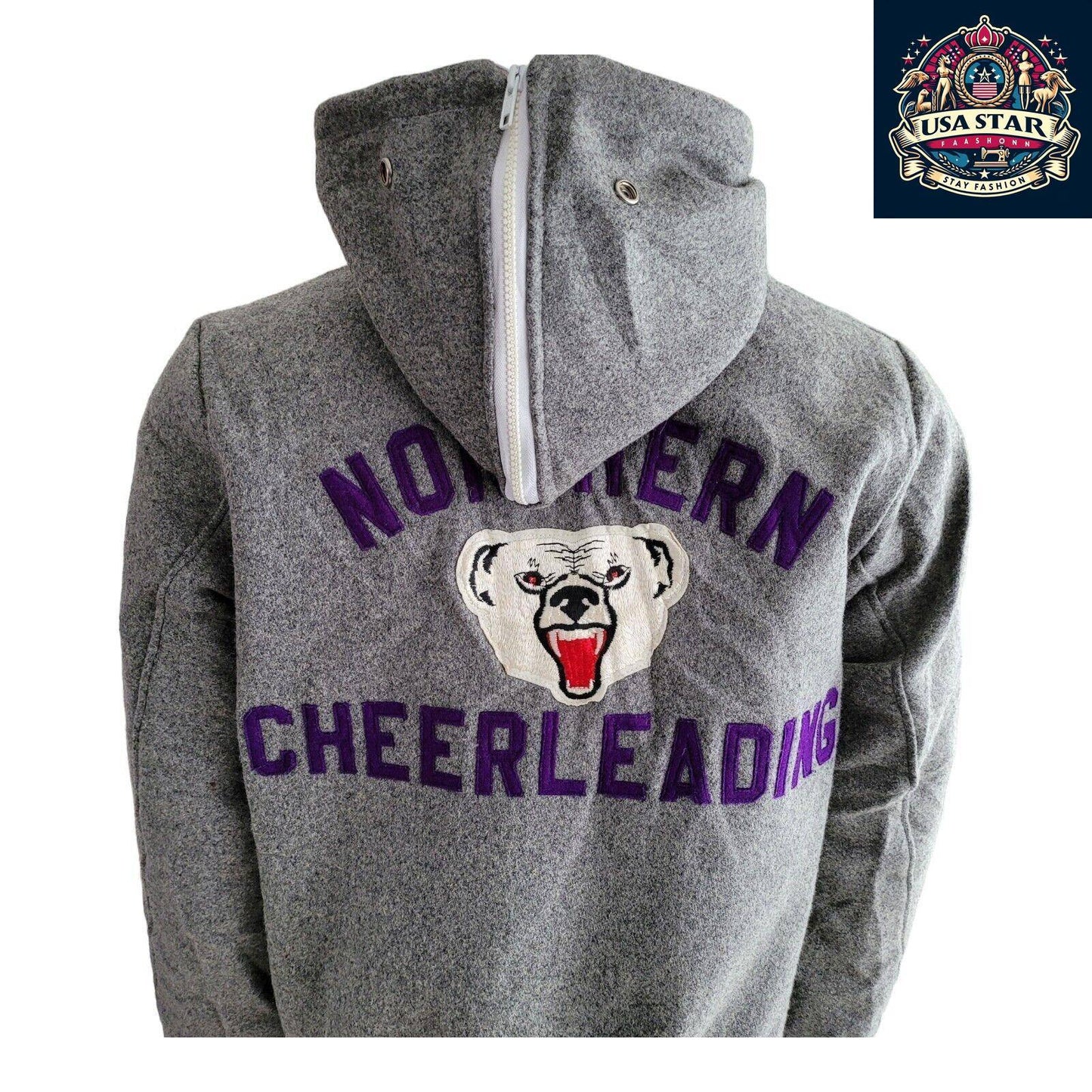 Leighann '99 Vintage Cheerleading Jacket M - Grey Wool Hoodie Style, Retro Team Spirit Apparel