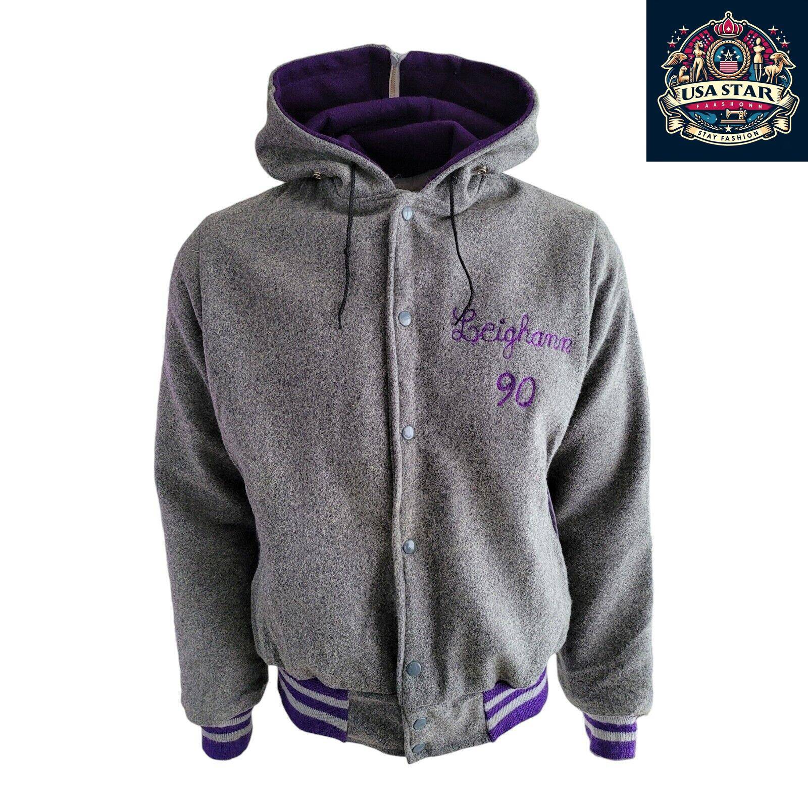 Leighann '99 Vintage Cheerleading Jacket M - Grey Wool Hoodie Style, Retro Team Spirit Apparel USASTARFASHION