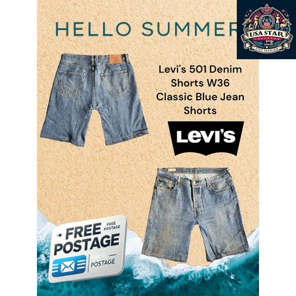 Levi's 501 Denim Shorts W36 in Classic Blue - Durable, Breathable, Relaxed Fit Style - USASTARFASHION