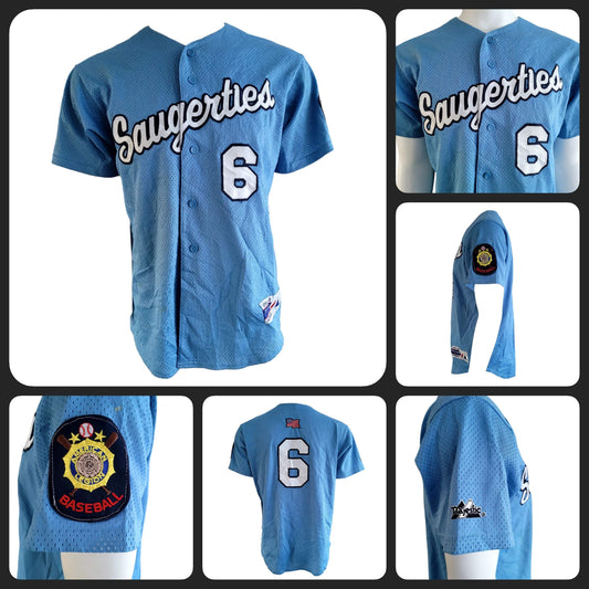 Majestic Saugerties Baseball Jersey Men's Medium #6 - Authentic Sky Blue Polyester Teamwear