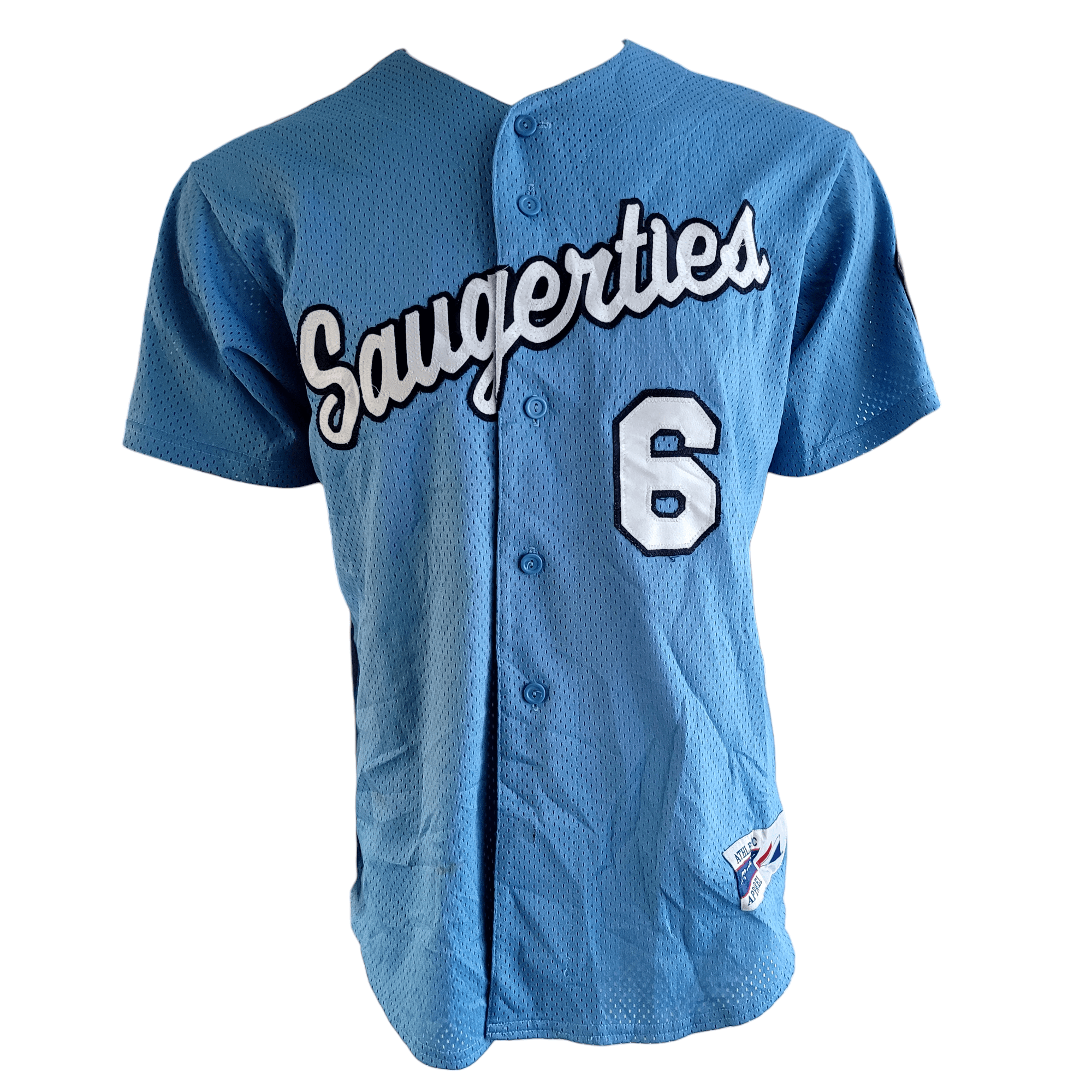 Majestic Saugerties Baseball Jersey Men's Medium #6 - Authentic Sky Blue Polyester Teamwear USASTARFASHION