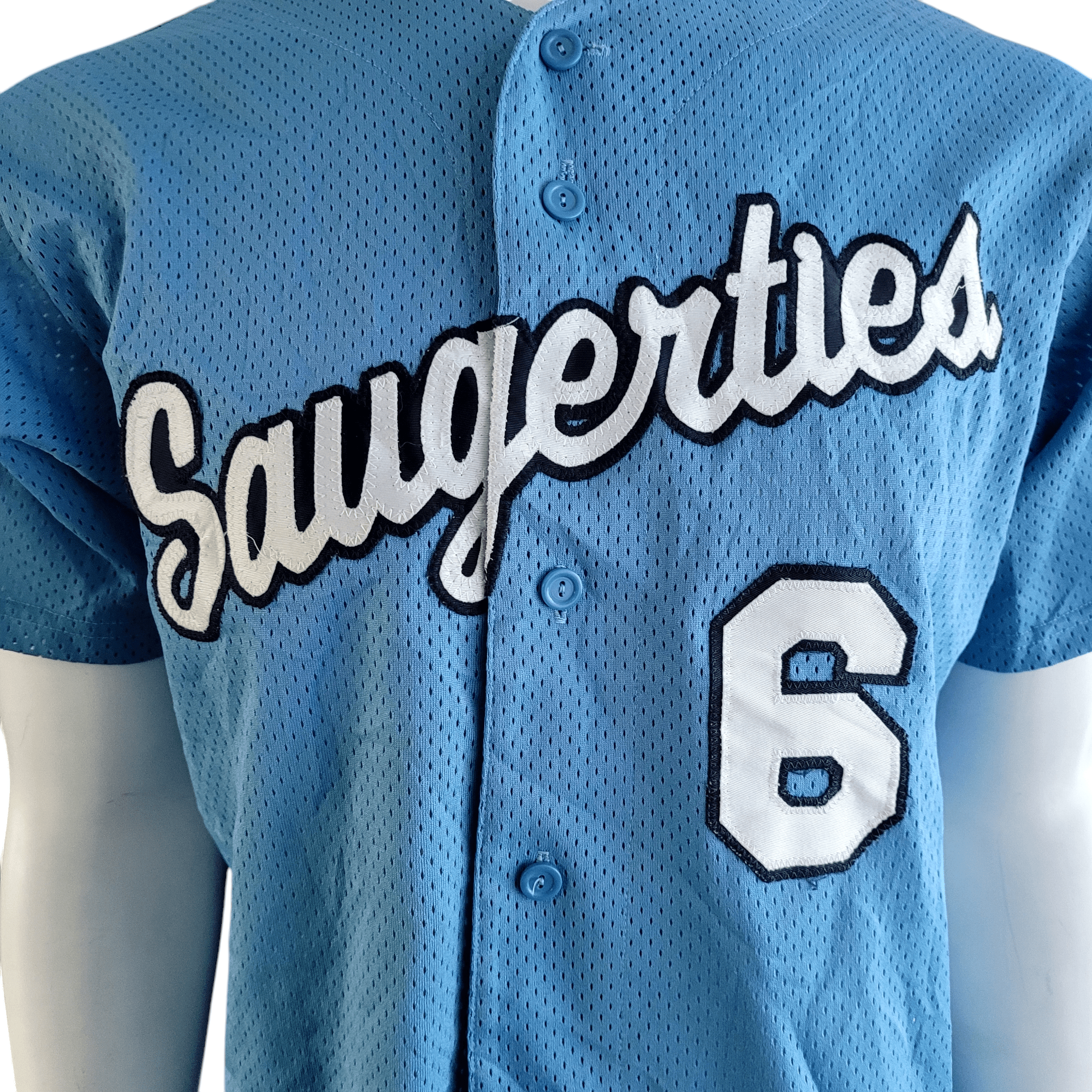 Majestic Saugerties Baseball Jersey Men's Medium #6 - Authentic Sky Blue Polyester Teamwear USASTARFASHION