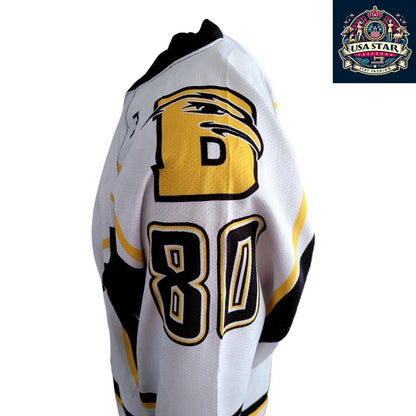 MNM Hockey Club Goalie Jersey S - 100% Polyester, Eagle Head Design, White with Black & Yellow Accents - USASTARFASHION