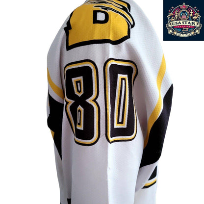 MNM Hockey Club Goalie Jersey S - 100% Polyester, Eagle Head Design, White with Black & Yellow Accents - USASTARFASHION