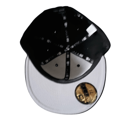 New Era Cap Size 7 3/8 - Black Fitted Hat with Gold C.R.E.A.M Gothic Script Embroidery - USASTARFASHION