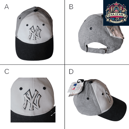 New York Yankees Baseball Cap Adjustable Snapback in Gray, White & Black - 100% Cotton