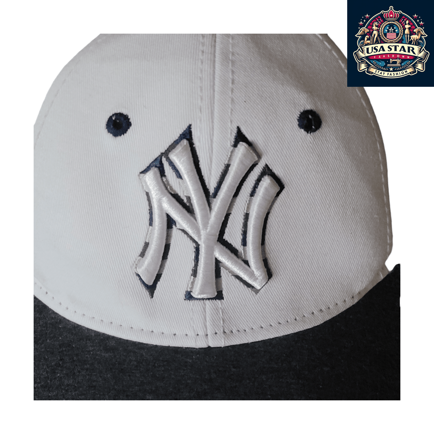 New York Yankees Baseball Cap Adjustable Snapback in Gray, White & Black - 100% Cotton