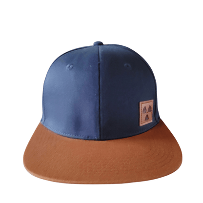 Nukeproof Snapback Hat - Adjustable Navy Blue & Brown Cap with Leather Patch & Embroidered Logo