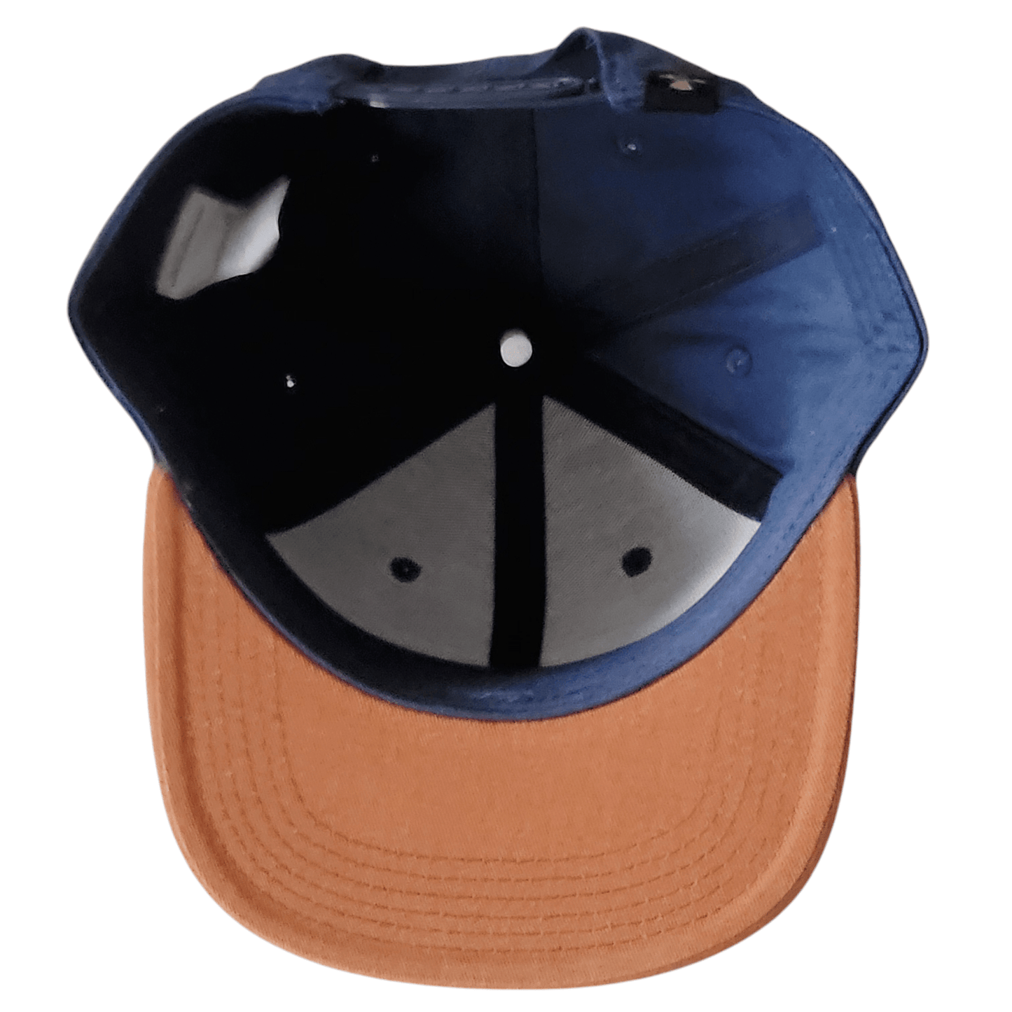 Nukeproof Snapback Hat - Adjustable Navy Blue & Brown Cap with Leather Patch & Embroidered Logo