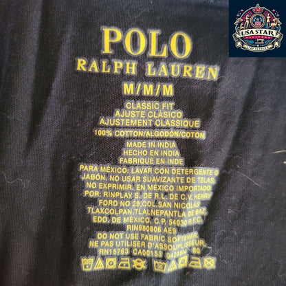 Polo Ralph Lauren Black V-Neck T-Shirt M - 100% Cotton, Iconic Logo, Comfortable Fit