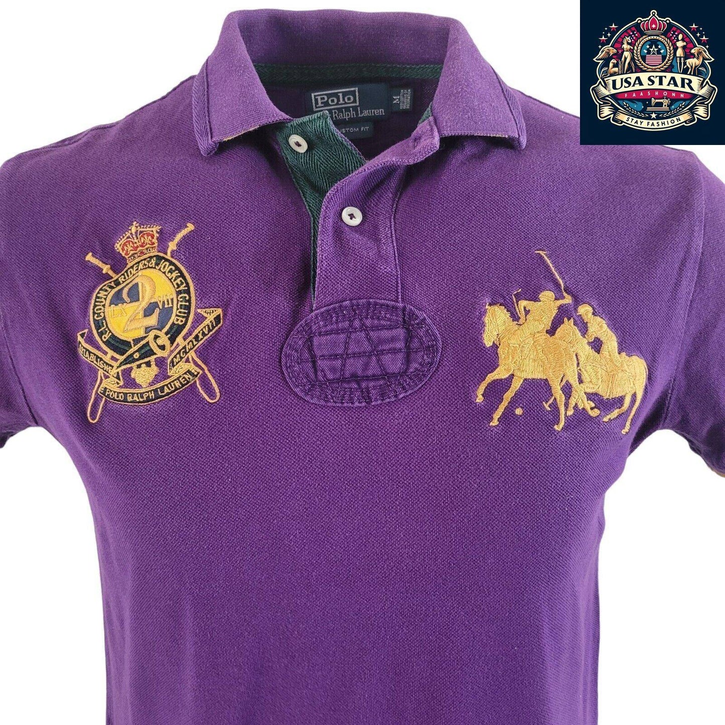 Ralph Lauren Polo Shirt MCMLXVII Men's Purple 100% Cotton Size M - Custom Fit & Stylish Design