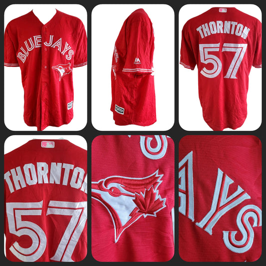 Red Toronto Blue Jays Jersey – Thornton #57, Large, Embroidered & Stitched