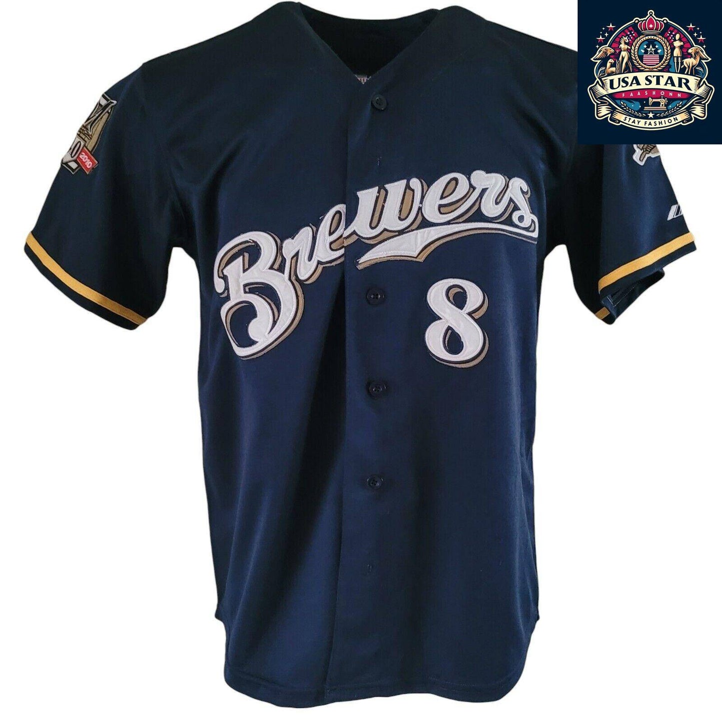 Ryan Braun T-Shirt #8 Milwaukee Brewers 40th Anniversary Majestic Tee Sz M Navy Blue Short Sleeve