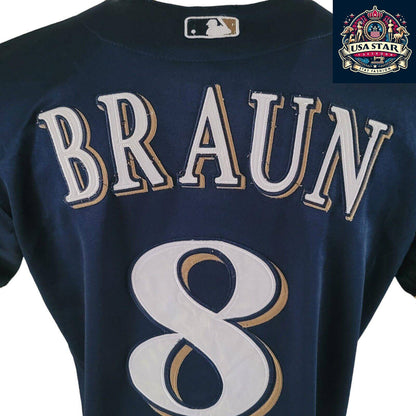 Ryan Braun T-Shirt #8 Milwaukee Brewers 40th Anniversary Majestic Tee Sz M Navy Blue Short Sleeve